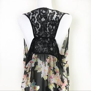 Maurice semi sheet floral top w lace racer back. 3